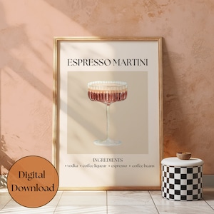 Espresso Martini Art Print Bar Cart Poster Decor Cocktail Poster Trendy Wall Art Espresso Martini Sign Trendy Poster Minimalist Wall Art