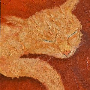 petite peinture à l'huile originale sur panneau d'un chat « chaton »