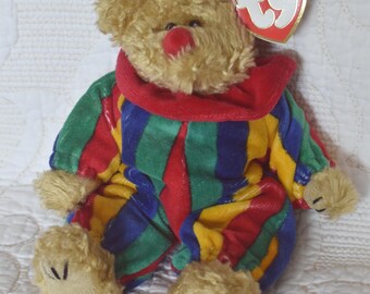 Vintage piccadilly-beanie baby, pluche clownbeer, teddybeer jaren 90