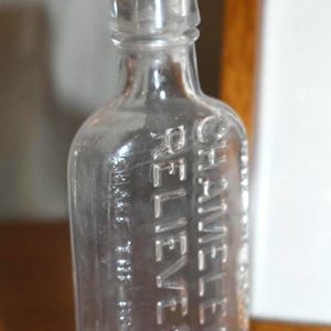 Antique Rare Medicine Glass Bottle, Antique Pain Reliever Glass Bottle, Antique Elixir Glass Bottle, Chameleon Oil Pain Reliever Bottle