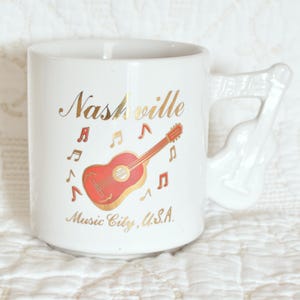 Vintage Nashville Tennessee Coffee Mug, Nashville Music City USA Coffee Mug, Vintage Coffee Cup with Guitar Handle