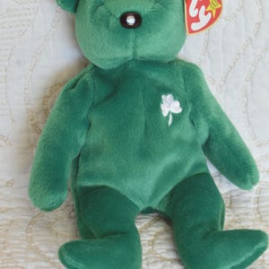 Vintage Erin the Beanie Baby, Shamrock Beanie Baby, Shamrock Bear, Irish Bear, Emerald Island Bear, Green Bear White Clover, St. Patrick&#39;s