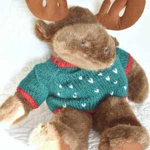 Vintage Christmas Moose, Vintage AMC Best Friends Moose, Jangjee,  Stuffed Moose Wearing Sweater