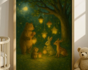 Whimsical Forest Animal Poster: Woodland Nursery Wall Art