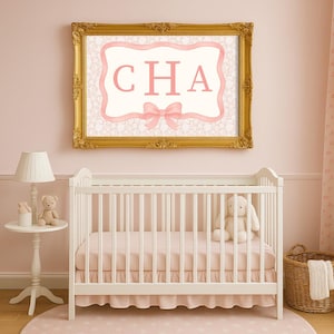 Pink Bow Monogram Wall Art, Customized Digital Artwork Download for Nursery or Little Girls Room