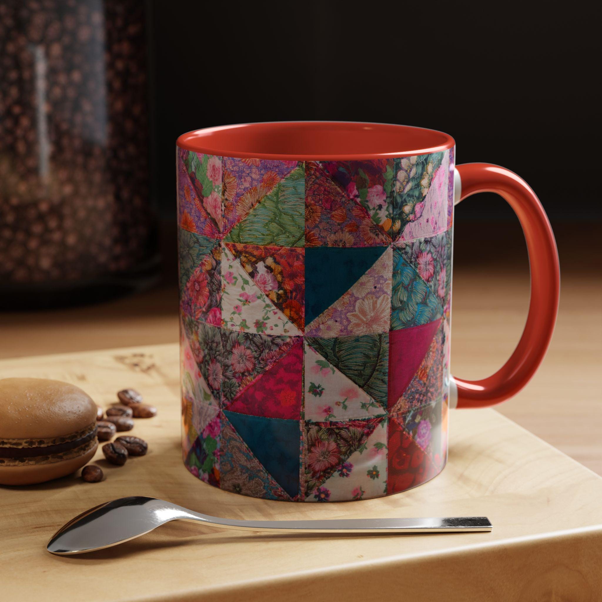 Vintage Quilt Pattern Coffee Mug, Tea Cup, Ceramic Drinkware, Retro ...
