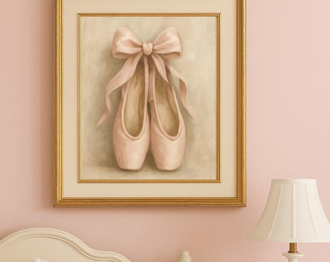 Vintage Pink Ballet Shoes Rolled Poster, Wall Art Print, Ballerina Decor, Dance Studio Decor, Shabby Chic Poster, Nursery Wall Decor