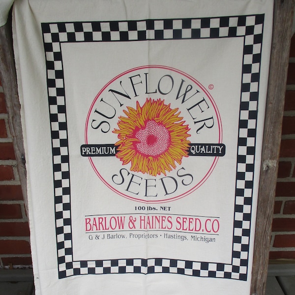 Fabric, sunflower fabric, 40" T x 58" wide, feed sack fabric, seed sack, flour sack fabric, curtain fabric, country decor, sunflower decor