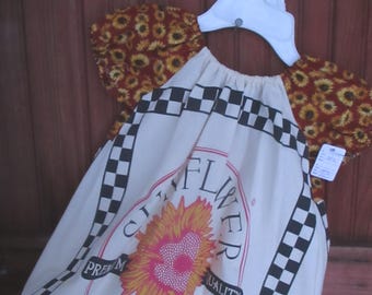 Flour sack dress, Size 3, feed sack dress, sunflower dress, prairie, country girl, farmhouse primitive dress, organic cotton, childrens