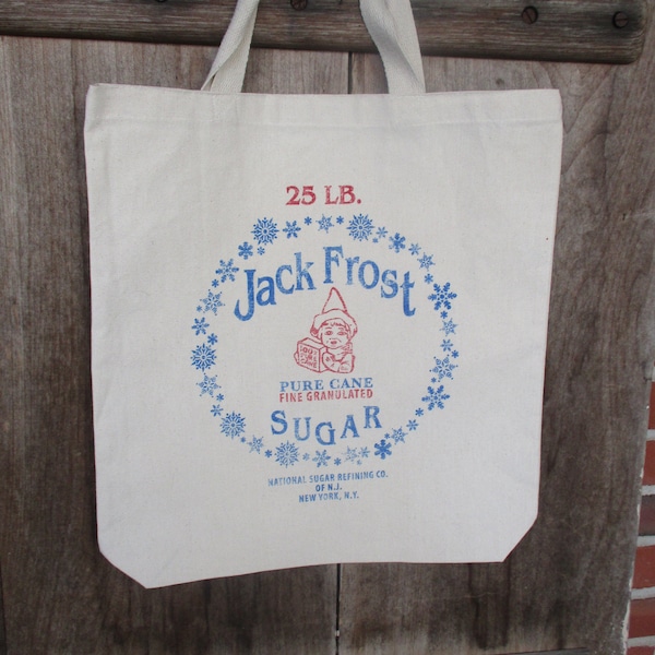Canvas tote, tote bag, 15 x 16 inch tote bag, shopping bag, Tote, Canvas Bag, Jack Frost, feed bag,  book bag, grocery bag,  travel bag