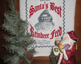 Vintage Christmas Santa Flour Sack Towel, Grain Sack Design