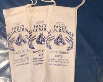 Horse Feed Sack Mini Gift Bags, Set of 3, Cotton Drawstring