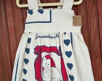 Flour sack dress, Size 2/3, feed sack jumper, cat, toddler, apron, prairie, country, farmhouse, primitive dress, organic cotton, childrens