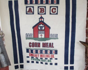 ABC School House Feed Sack Fabric: Cotton Cornmeal Bag (40x40")