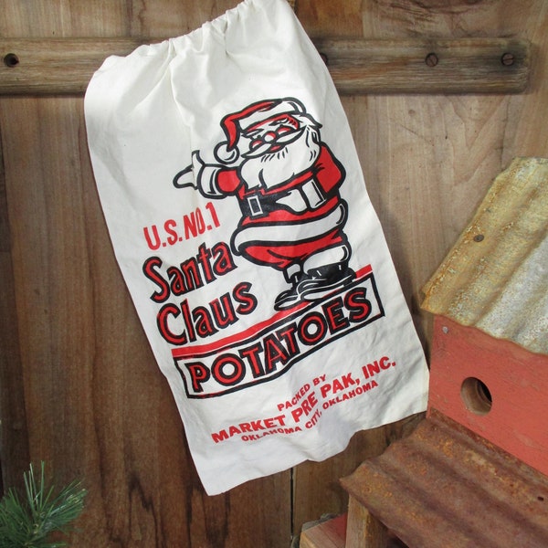Santa bag, Santa sack, Christmas bag, Feed Sack, Holiday decorations, potato sack, cotton bag, country decor, Farm house decor, Gift sack