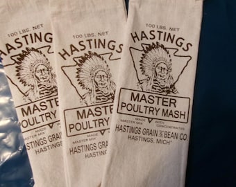 feed sack, feed bags, 3 gift bags, 3-1/2 wide x 10 tall, grain bag, flour sack, mini bags, 26 bags, native american, corn bag, novelty bag