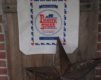 Pioneer Sugar Bag, Organic Cotton Tote, Vintage Feed Sack Design