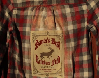 Plaid flannel shirt, reindeer feed sack, recycled flannel shirt, flannel,plaid