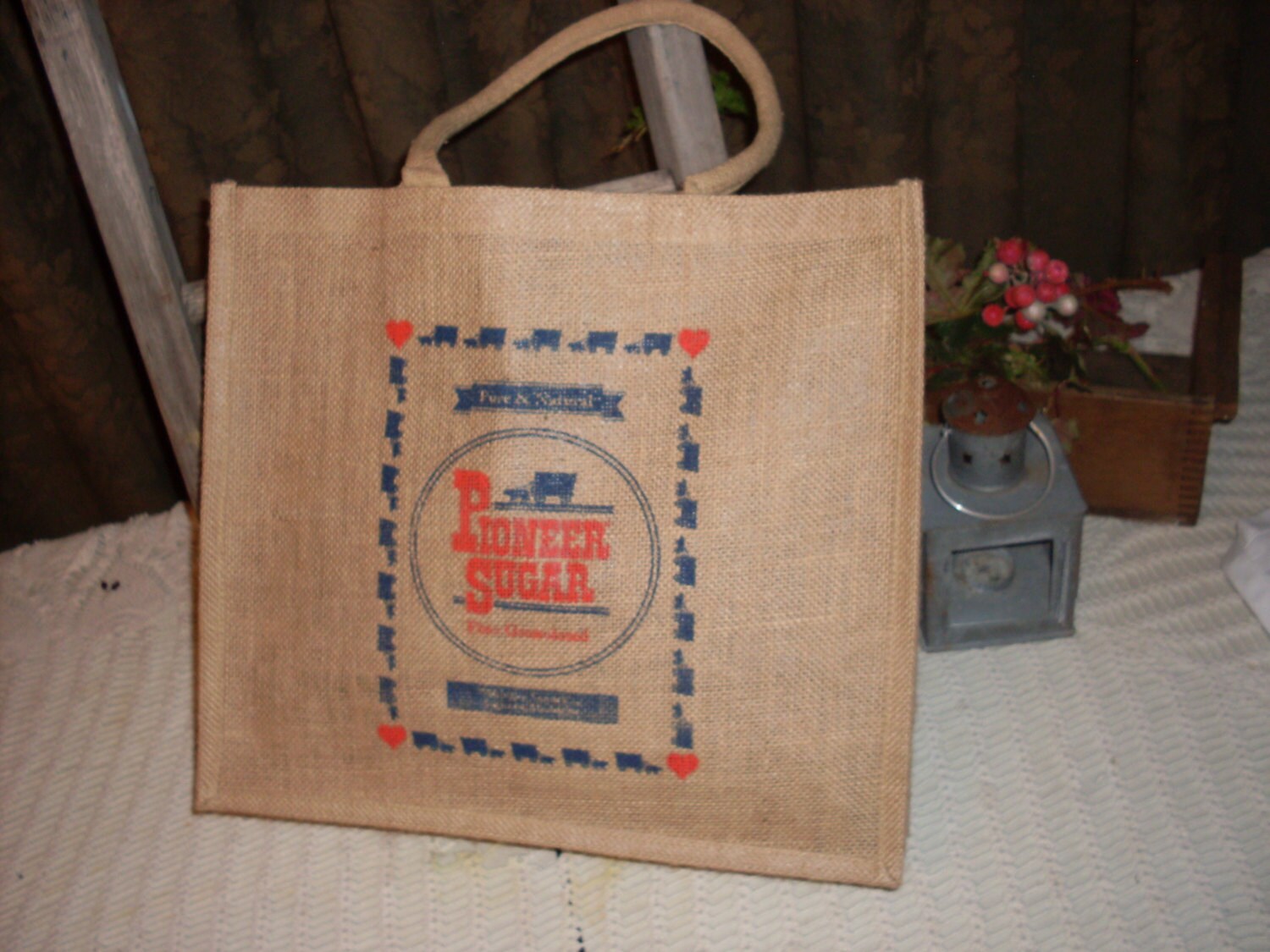 Burlap tote bag feed sack bag sugar sack bag shopping bag | Etsy