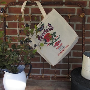 Feed Sack tote, Market bag, 13 x 15, light weight canvas tote, Red rose, flour sack, Book Bag, shopping bag, feed bag, travel bag, book bag