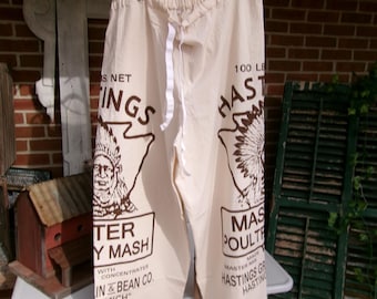 Size 2x, Organic Cotton Feed Sack Pants: flour sack clothing, Native Indian