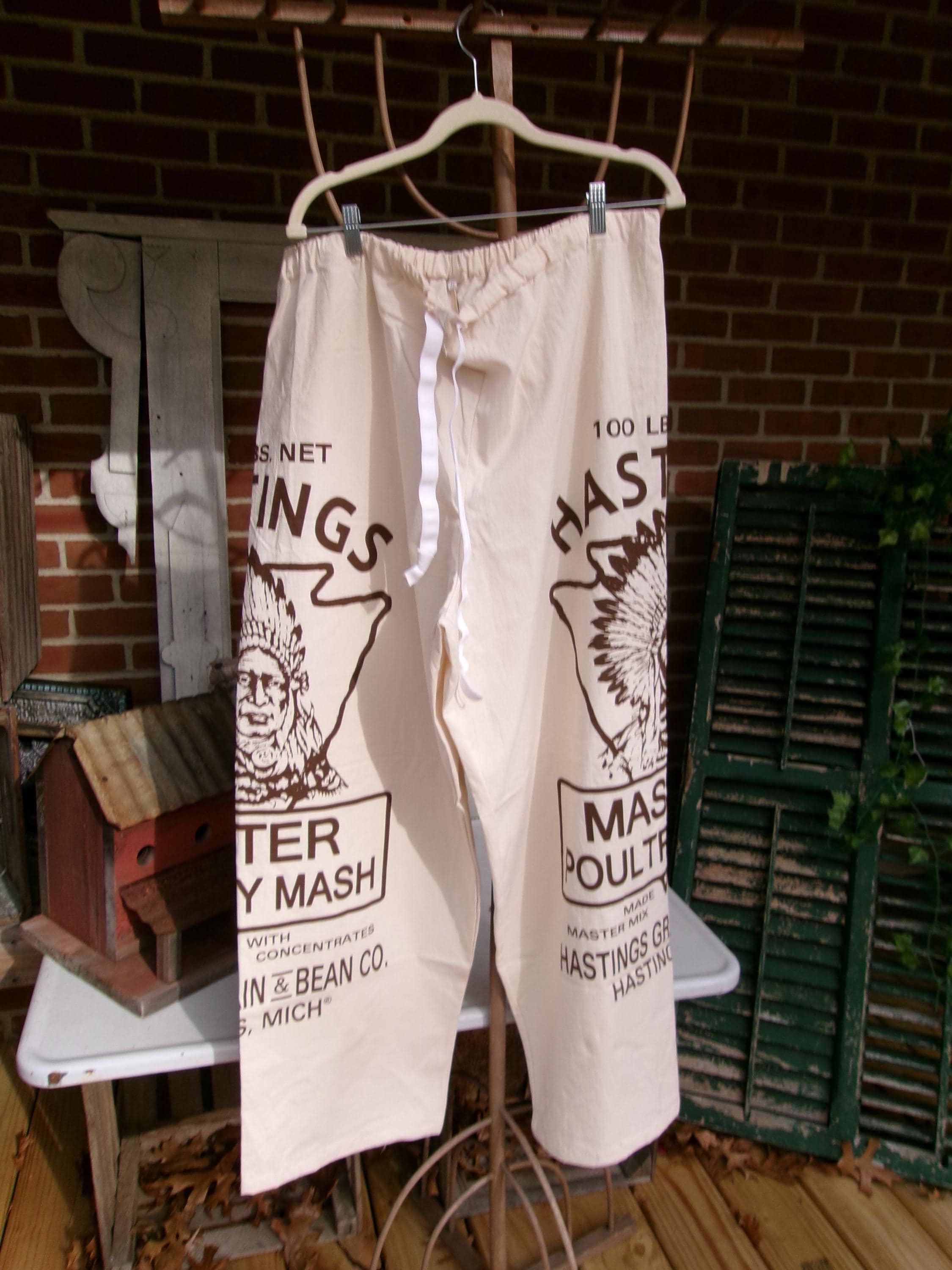 Size 2x, Organic Cotton Feed Sack Pants: Flour Sack Clothing