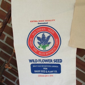 Flour sack, 11 x 19, Texas Bluebonnet, seed sack, feed sack, cotton bag, country decor, farmhouse living, seed sack, feed sacks, feed bag