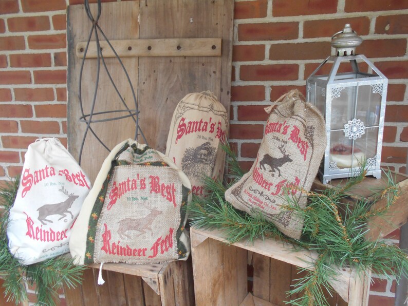 Christmas bag, Reindeer bag, Santa Bag, Feed sack, grain sack, gift bag, Feed Sack, Santas Best Reindeer Feed, Feed Sack, reusable gift bag image 6