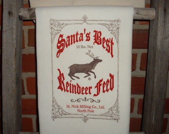 Reindeer Feed Sack Flour Sack Towel - Christmas Kitchen Decor