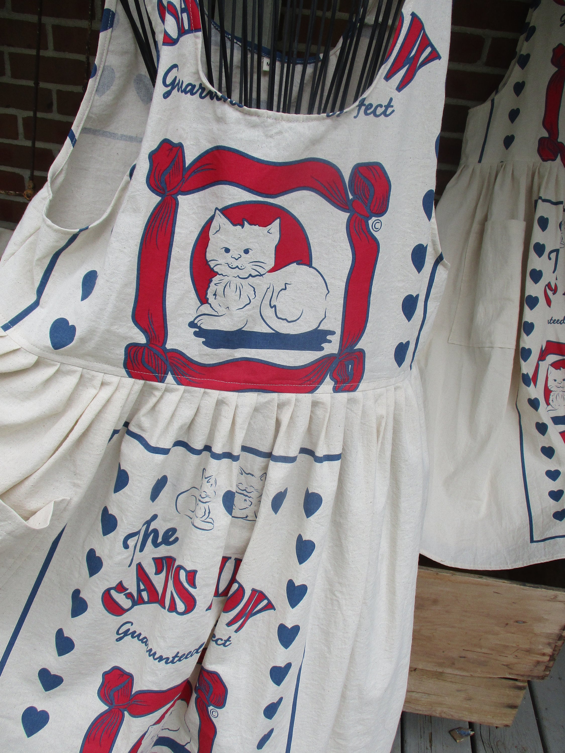 Cat Print SZ Small Feed Sack Jumper, Organic Cotton, flour Sack dress