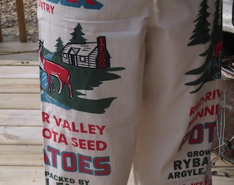 Feed Sack Pants, Size 2X, waist 41"-45", flour sack pants, 28" inseam, organic cotton, pants, summer pants, elastic waist, casual pants