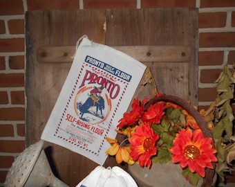 Vintage Cowboy Flour Sack: Pronto Feed Bag, Country Farmhouse Decor (12x16)