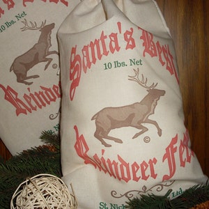 Christmas bag, Reindeer bag, Santa Bag, Feed sack, grain sack, gift bag, Feed Sack, Santas Best Reindeer Feed, Feed Sack, reusable gift bag image 1