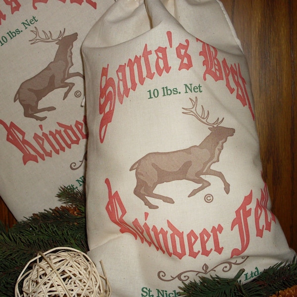 Christmas bag, Reindeer bag, Santa Bag, Feed sack, grain sack, gift bag, Feed Sack, Santas Best Reindeer Feed, Feed Sack, reusable gift bag