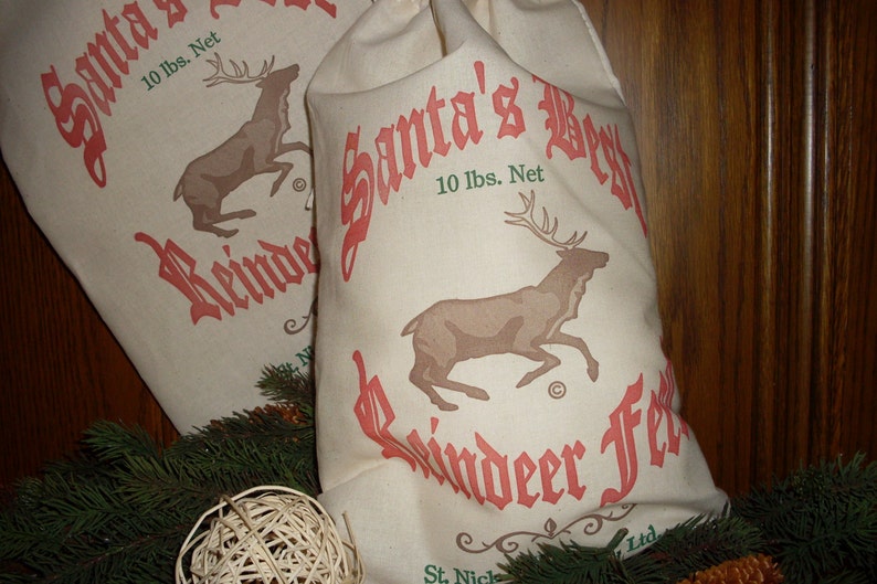 Christmas bag, Reindeer bag, Santa Bag, Feed sack, grain sack, gift bag, Feed Sack, Santas Best Reindeer Feed, Feed Sack, reusable gift bag image 1