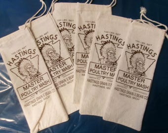 Snack bags, feed sack, feed bags, 6 gift bags, 3-1/2 wide x 10 tall, grain bag, flour sack, mini bags, 26 bags, native american, novelty bag