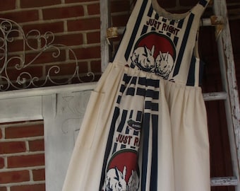 Feed sack jumper, size small, Organic cotton Fabric, bunny feed sack, garden girl, country jumper, flour sack clothing