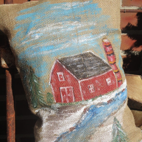 Hand-painted pillow, Burlap pillow, Country home decor, pillow decor, Barn decor, Pillows, Couch pillow, Painted barn pillow, Google pillow