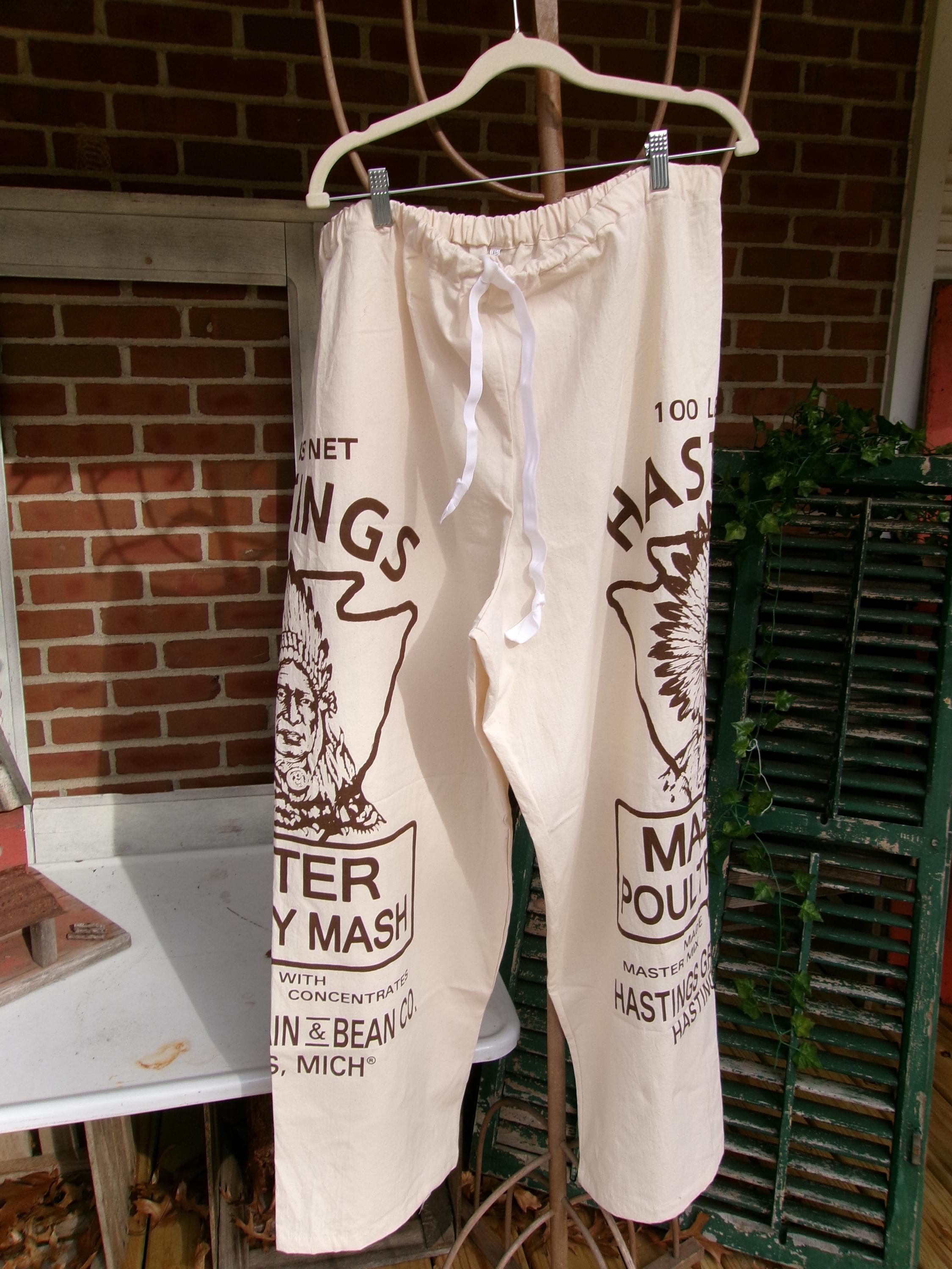 Size 2x, Organic Cotton Feed Sack Pants: Flour Sack Clothing