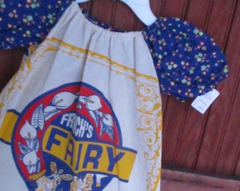 Flour sack dress, Size 3, feed sack jumper, fairy jumper, prairie, country girl, farmhouse primitive dress, organic cotton, childrens