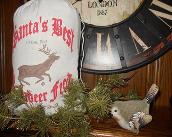 Reindeer bag, 9 x 16, Santa Bag, Feed sack, Santa sack, grain sack, gift bag, Feed Sack, Santas Best Reindeer Feed, Christmas bag, Feed Sack