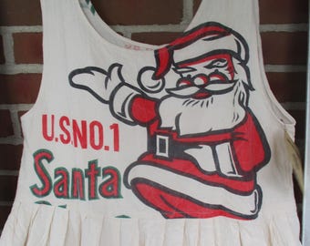 Santa jumper,  Size small, christmas clothing,  feed sack jumper, organic cotton, flour sack country style