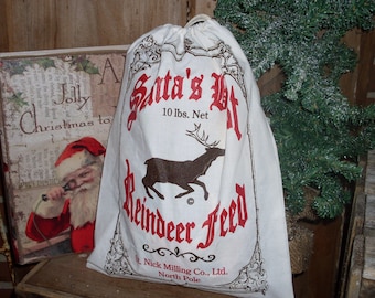 Reindeer bag, Santa Bag, Feed sack, Santa sack, canvas sack, gift bag, Feed Sack, Santa best, Reindeer Feed, Christmas bag, Feed Sack, candy