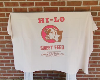 Feed Sack, Cow Print Organic Cotton Fabric: Hi-Low Sweet Feed, Quilting Material (40x61")