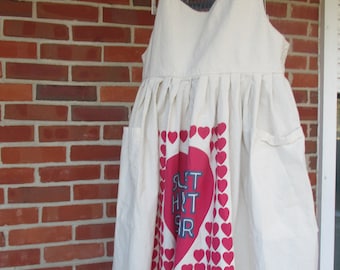 Feed Sack Pinafore  (X-Small) Dress: Red Sweet Heart Sugar, Prairie Farmhouse Jumper