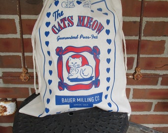 Cat Feed Sack: Vintage-Style Cotton Novelty Bag