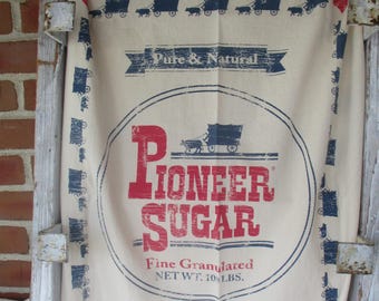 Pioneer Sugar Sack Fabric: Organic Cotton, Red & Blue Print (40x60"), organic fabric, feed sack, flour sack