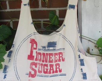 Flour sack dress SIZE X-LARGE, Feed Sack Jumper, country jumper, Pioneer Sugar, dress, primitive clothing, sugar sack, farmhouse jumper