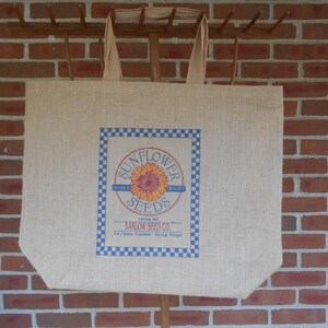 Sunflower Feed Sack Burlap Tote Bag: Farmhouse Market Bag