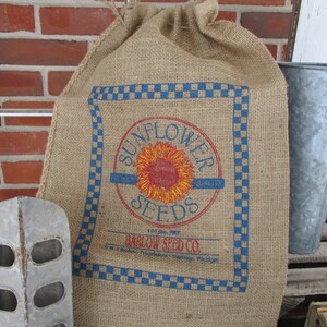 Burlap bags, Burlap feed sack, Sunflower bag, farm house decor, country decor, country wedding, grain bag, feed bag, screen printed bag